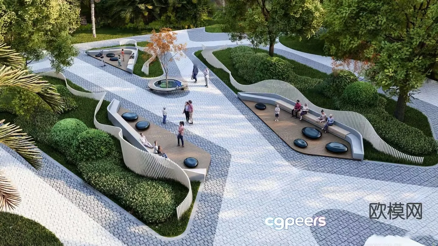 Modern pocket park citizen park landscape 3d model
