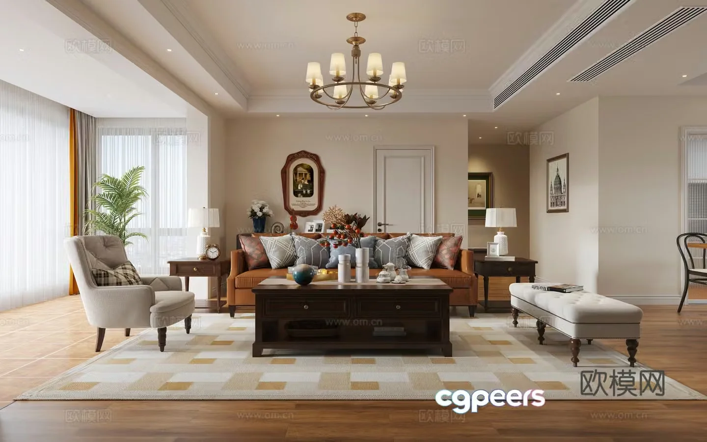 American living and dining room 3D model