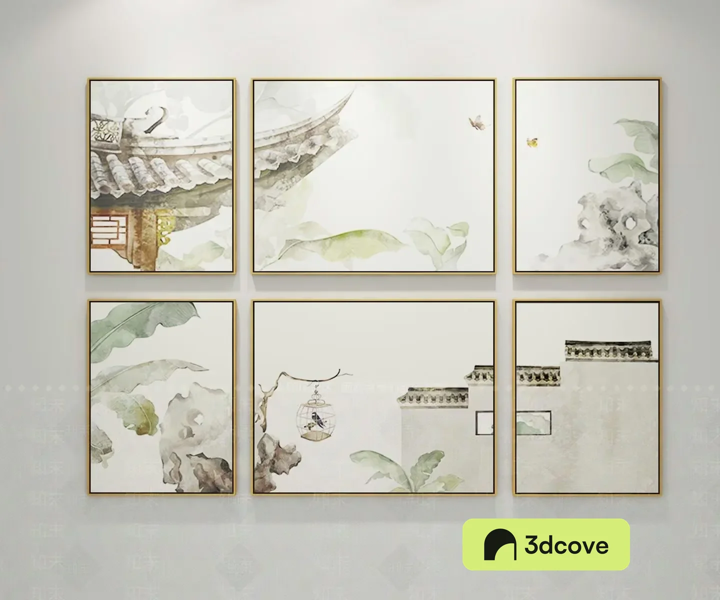 A Collection Of Six Paintings In Gold Frames