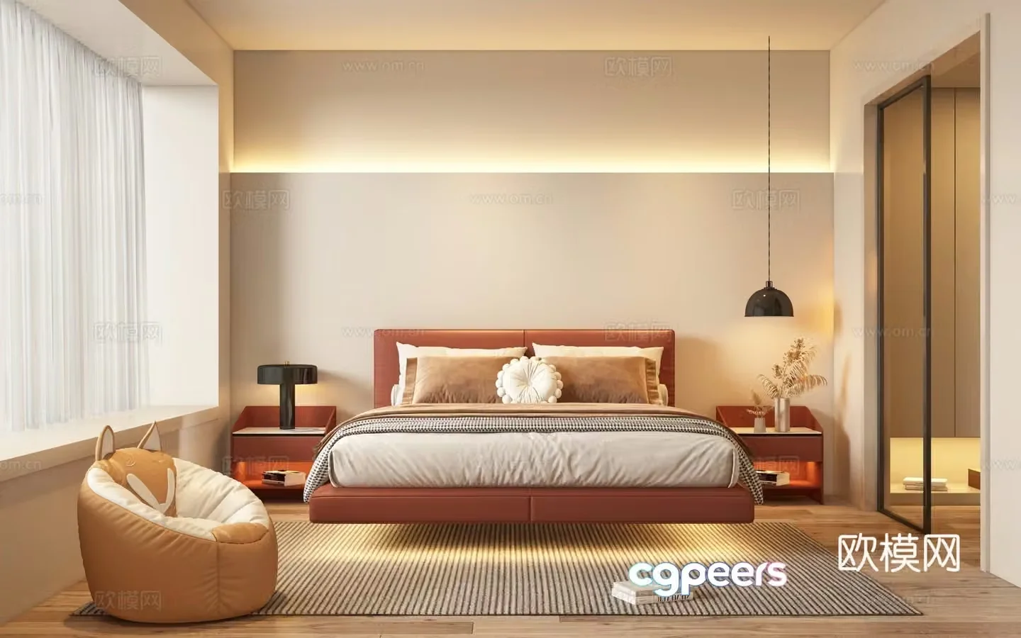 Modern double bed suspended bed 3d model
