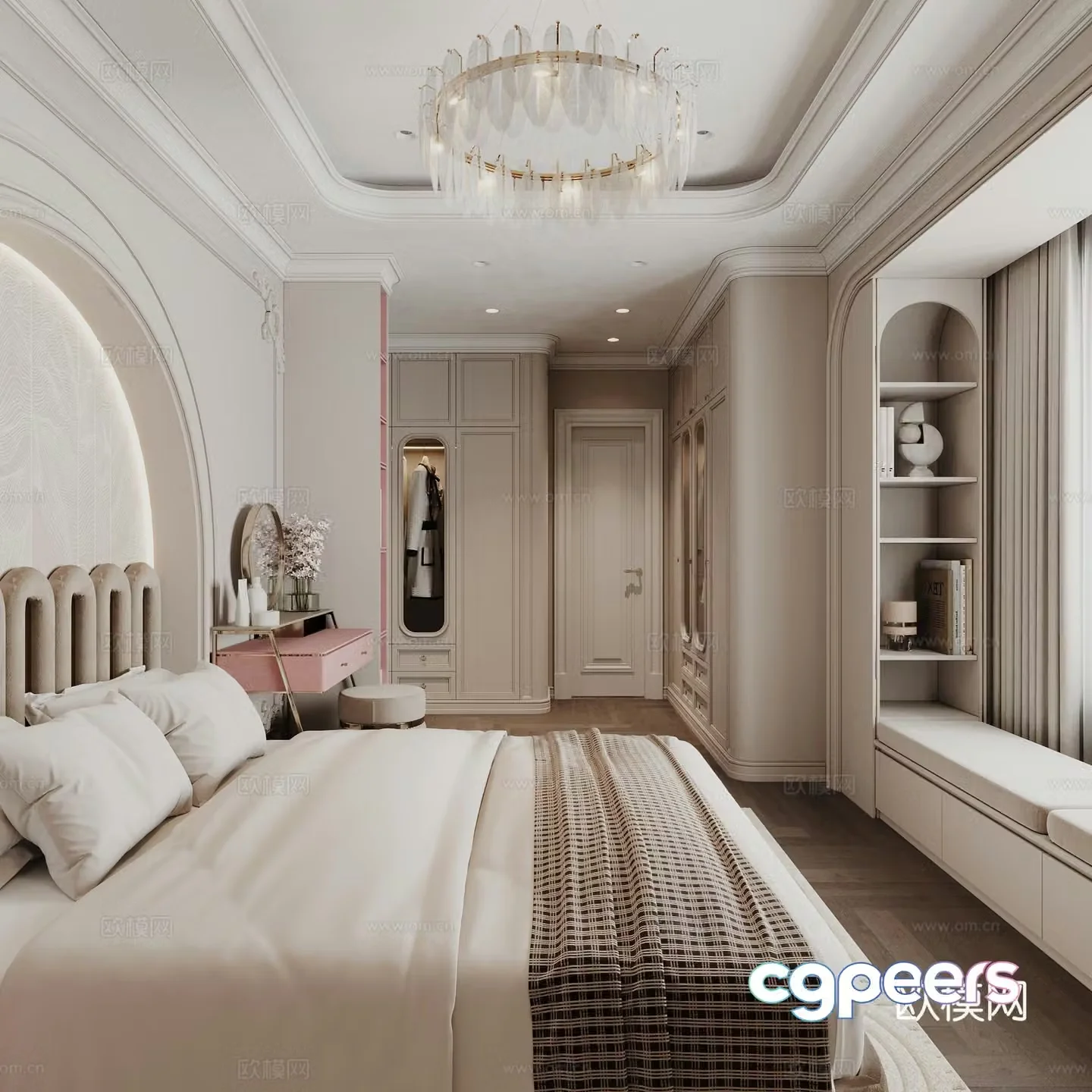 Light French bay window bedroom master bedroom 3D model
