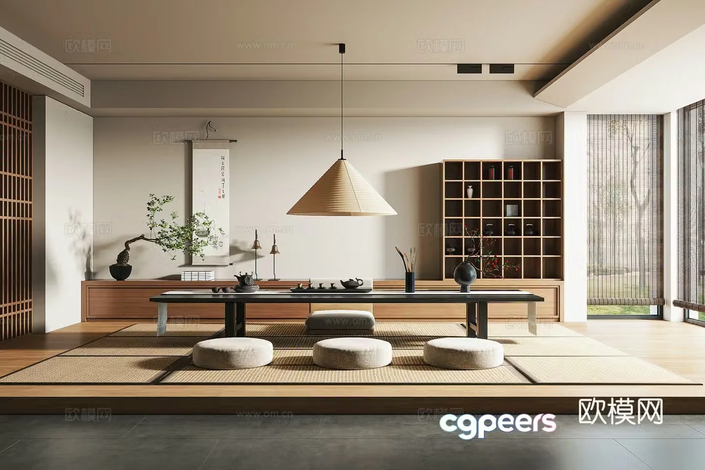 New Chinese style tea room tatami tea room 3d model