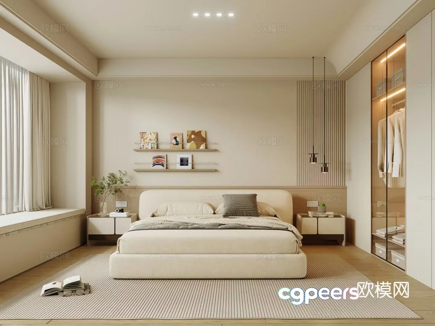Cream home style bedroom master bedroom 3d model