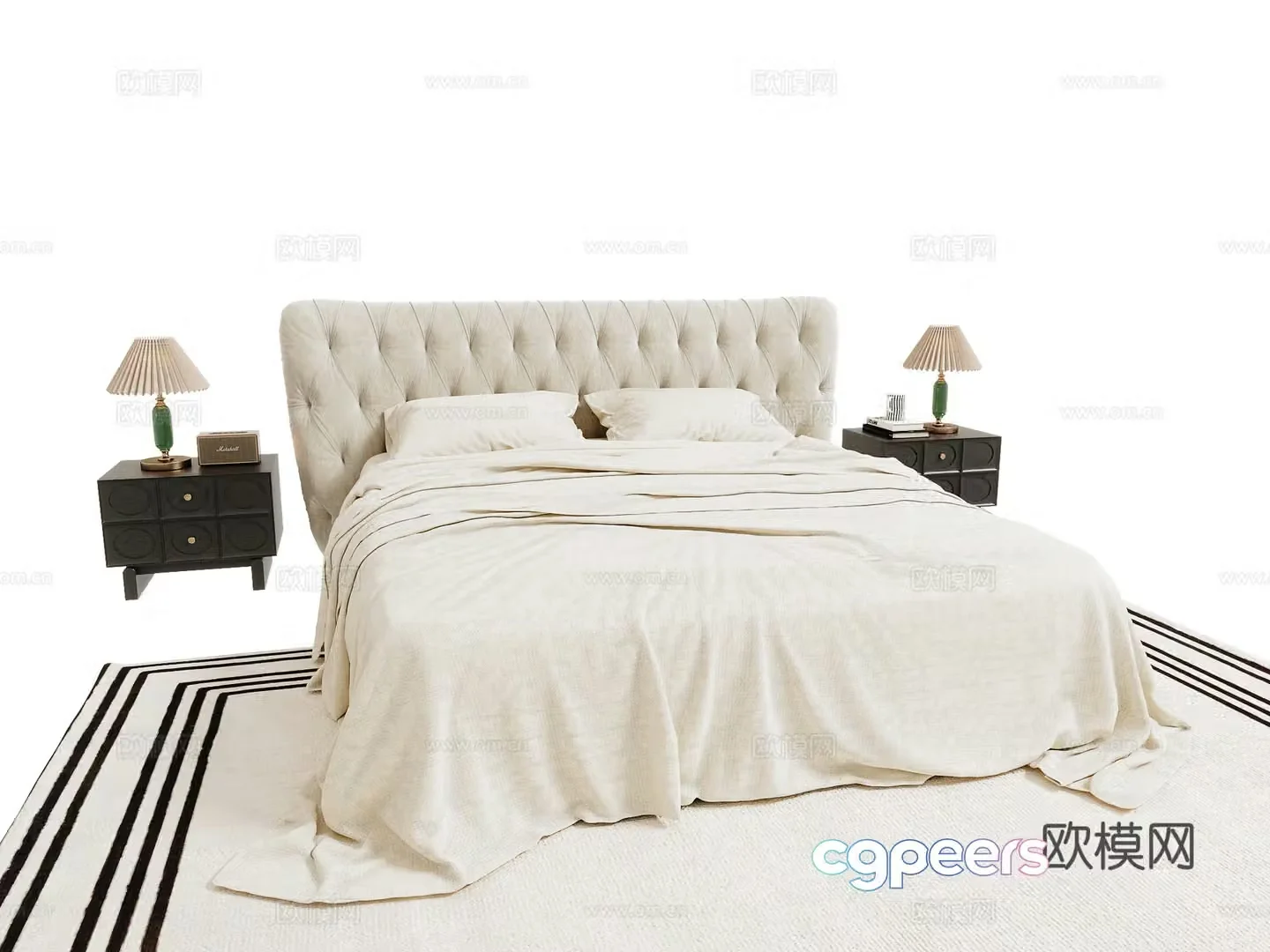 French double bed 3d model