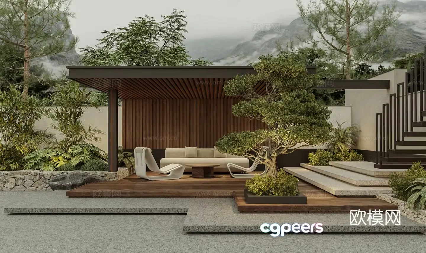 Modern villa garden courtyard pavilion 3d model