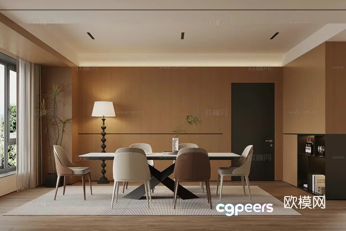 Modern restaurant dining table and chair combination 3D model