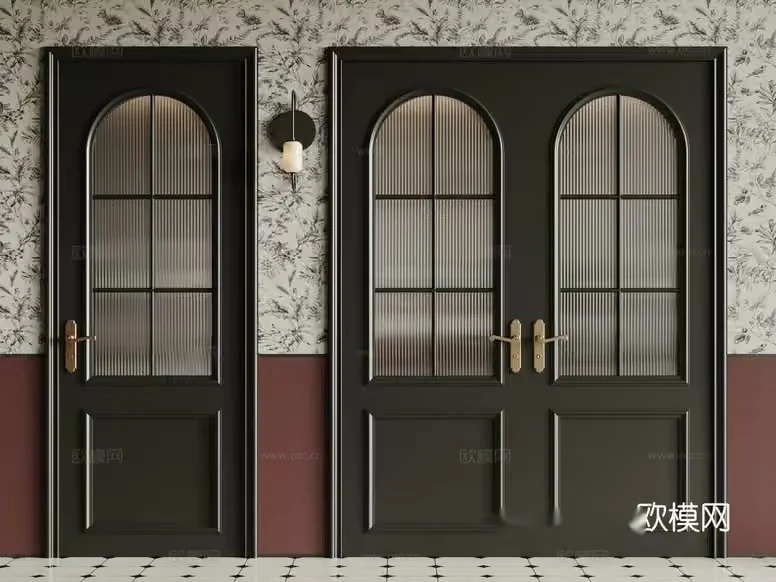 Two Black Doors With Glass Windows 3D Model – 23656 – CORONA Render