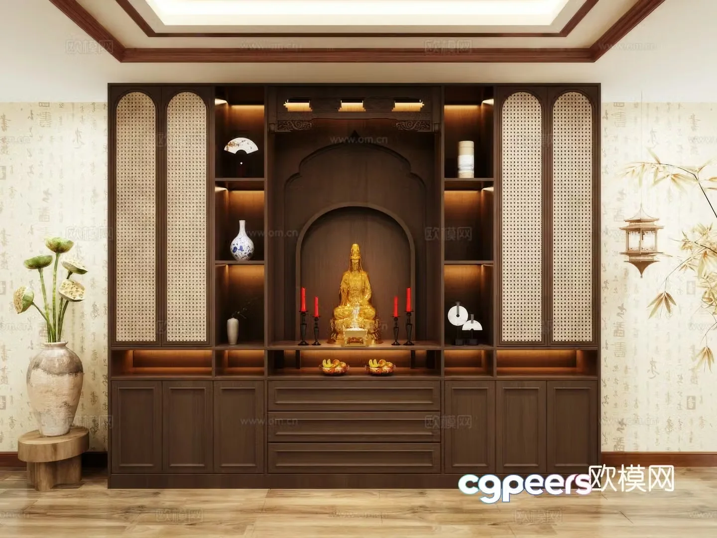 Buddha niche shrine hostel incense stove candle holder 3d model