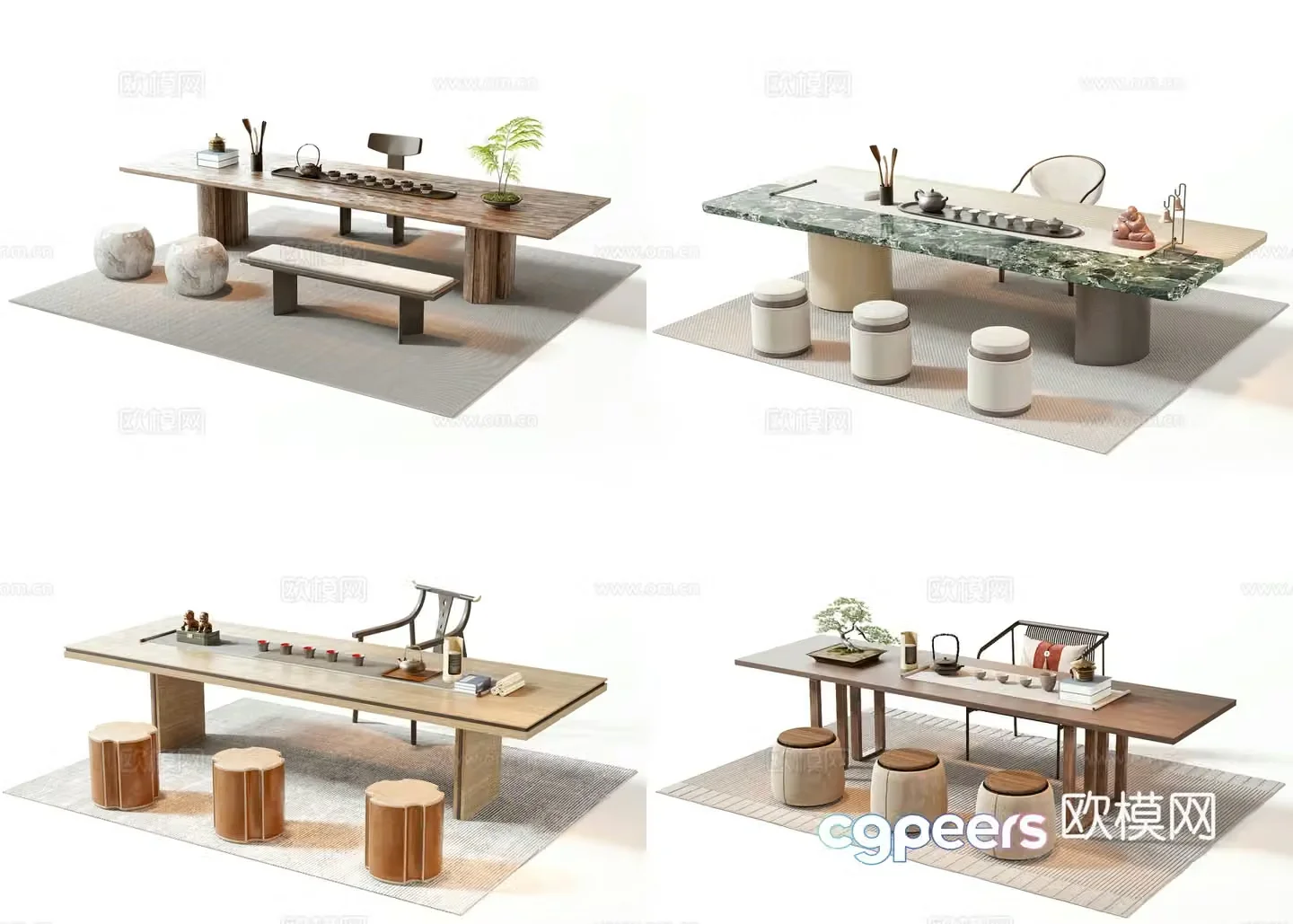 New Chinese style tea table and chair 3D model