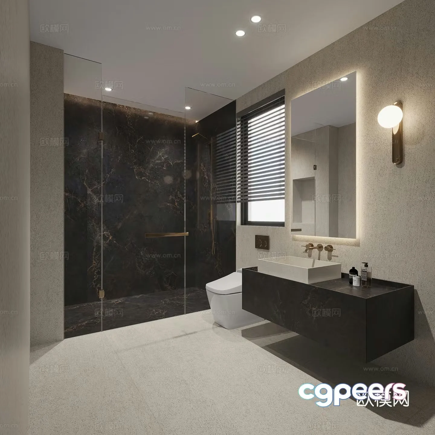 Modern light luxury bathroom dry and wet bathroom 3D model