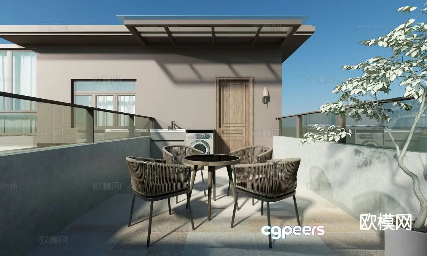 Modern roof garden rooftop terrace 3d model