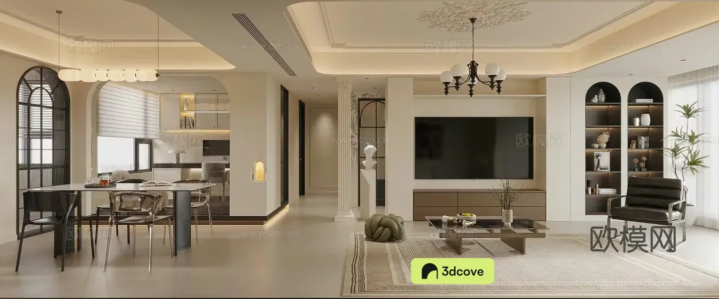 Modern French living and dining room