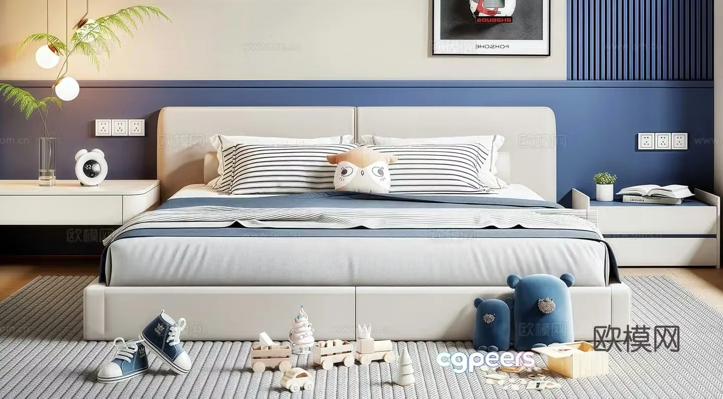 Modern children’s bed nightstand toy ornaments 3d model