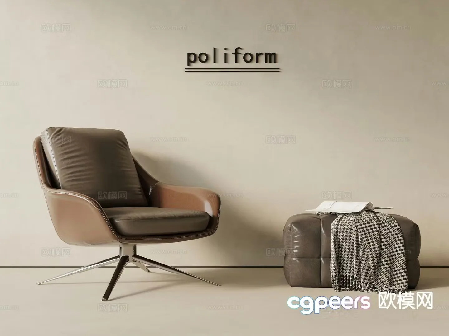 Italian style chair leisure chair footrest 3d model
