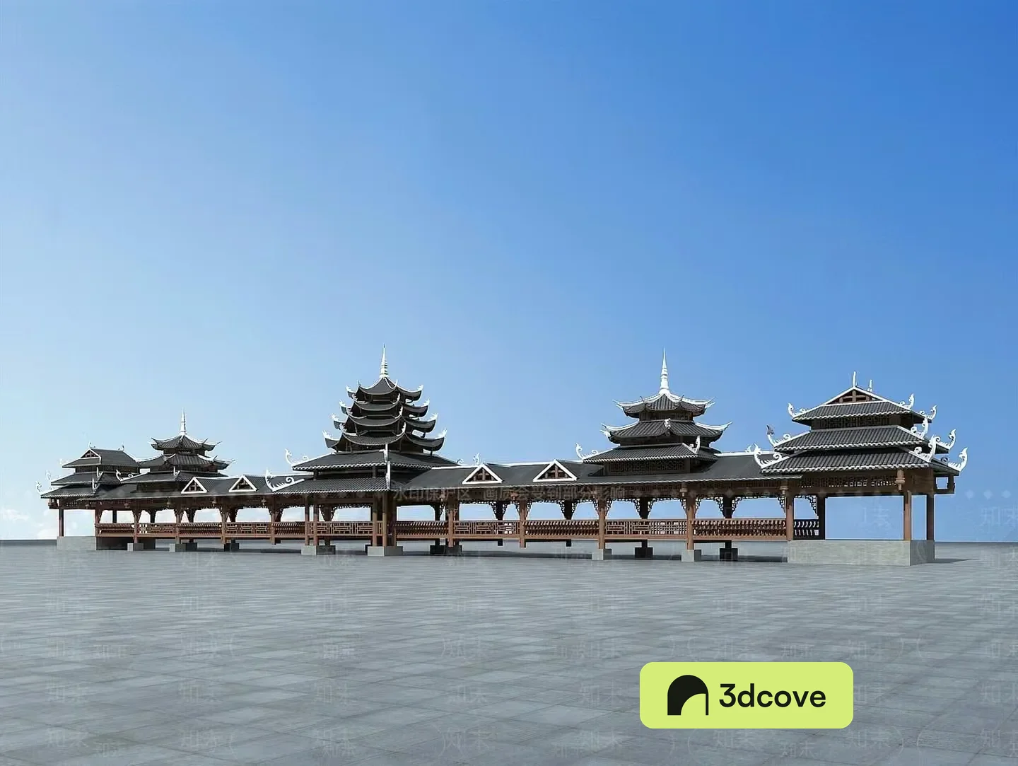 The Main Subject Is A Chinese-Style Building With A Gray Roof