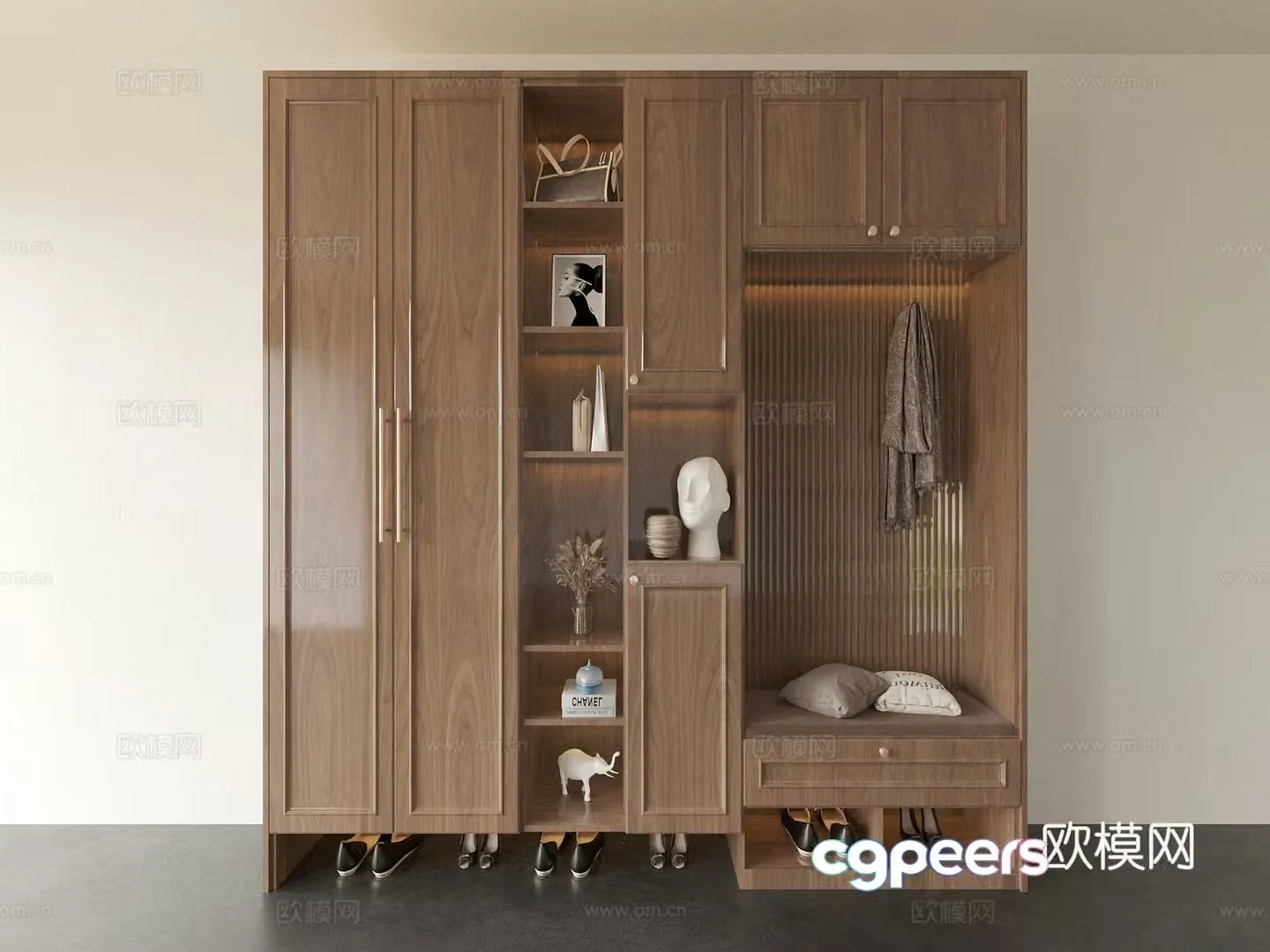 Middle-aged shoe cabinet solid wood finished cabinet 3D model