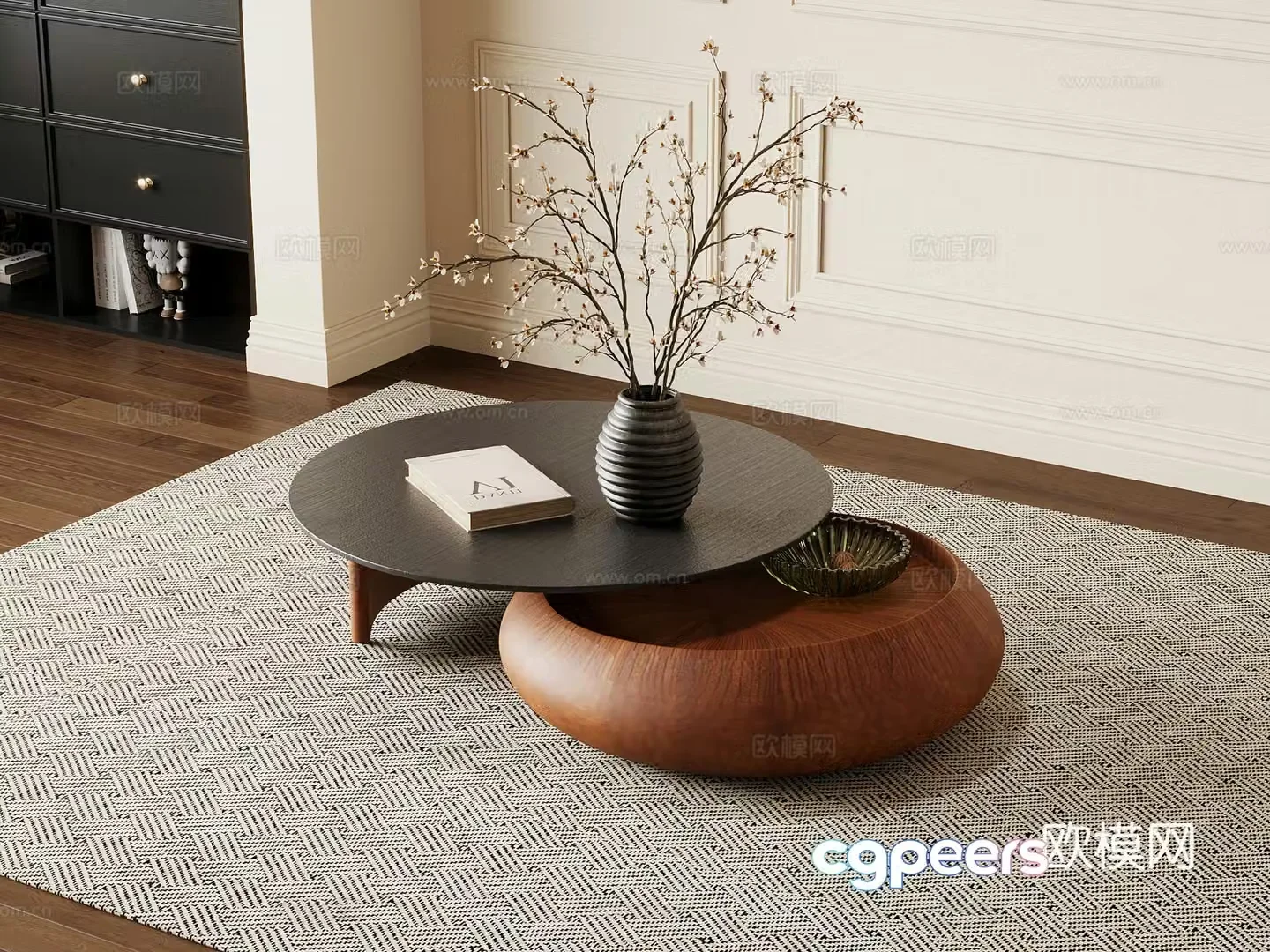 Middle-aged style coffee table round coffee table spliced â€‹â€‹coffee table 3D model
