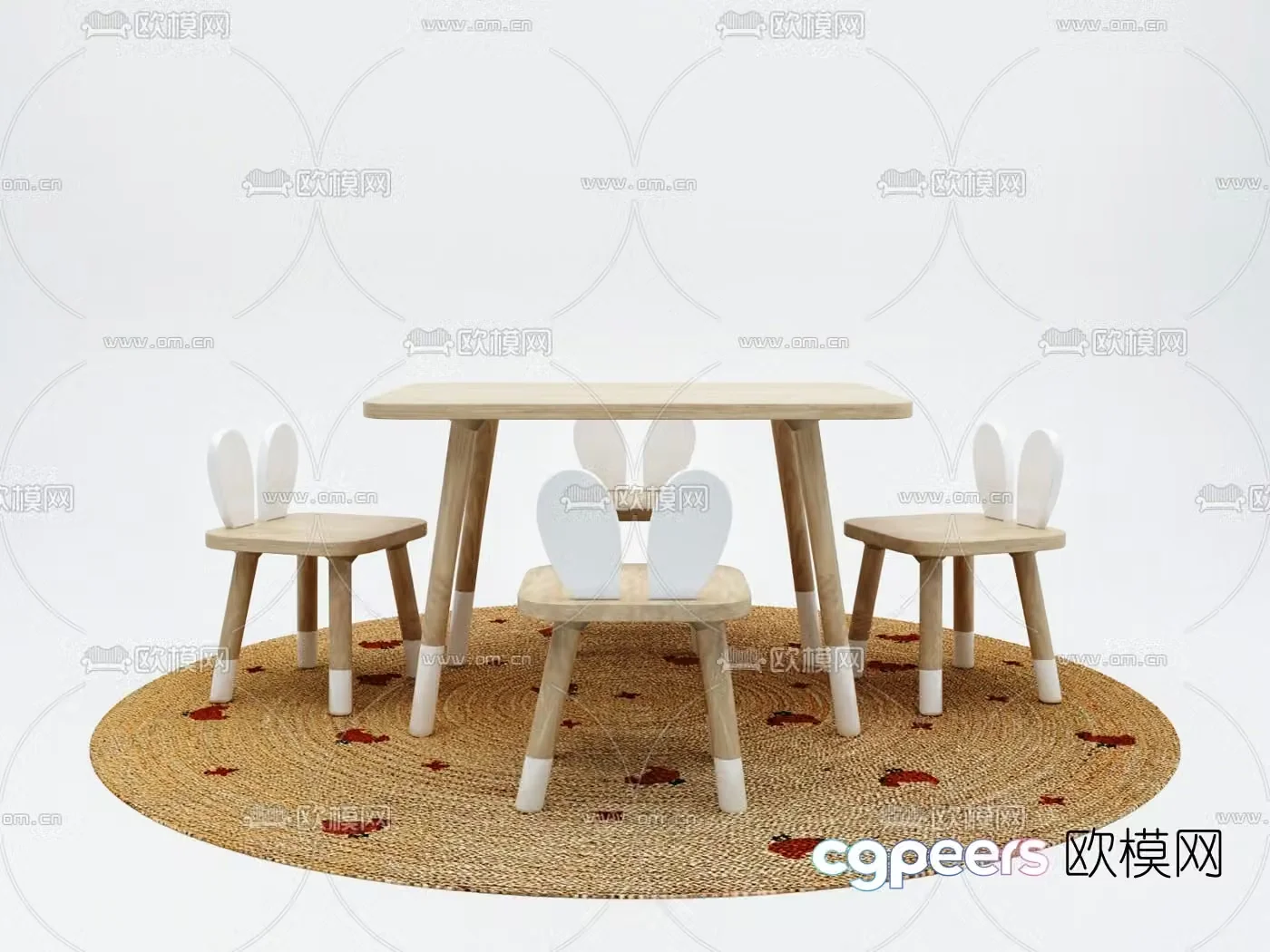 Nordic children’s dining table and chairs 3d model