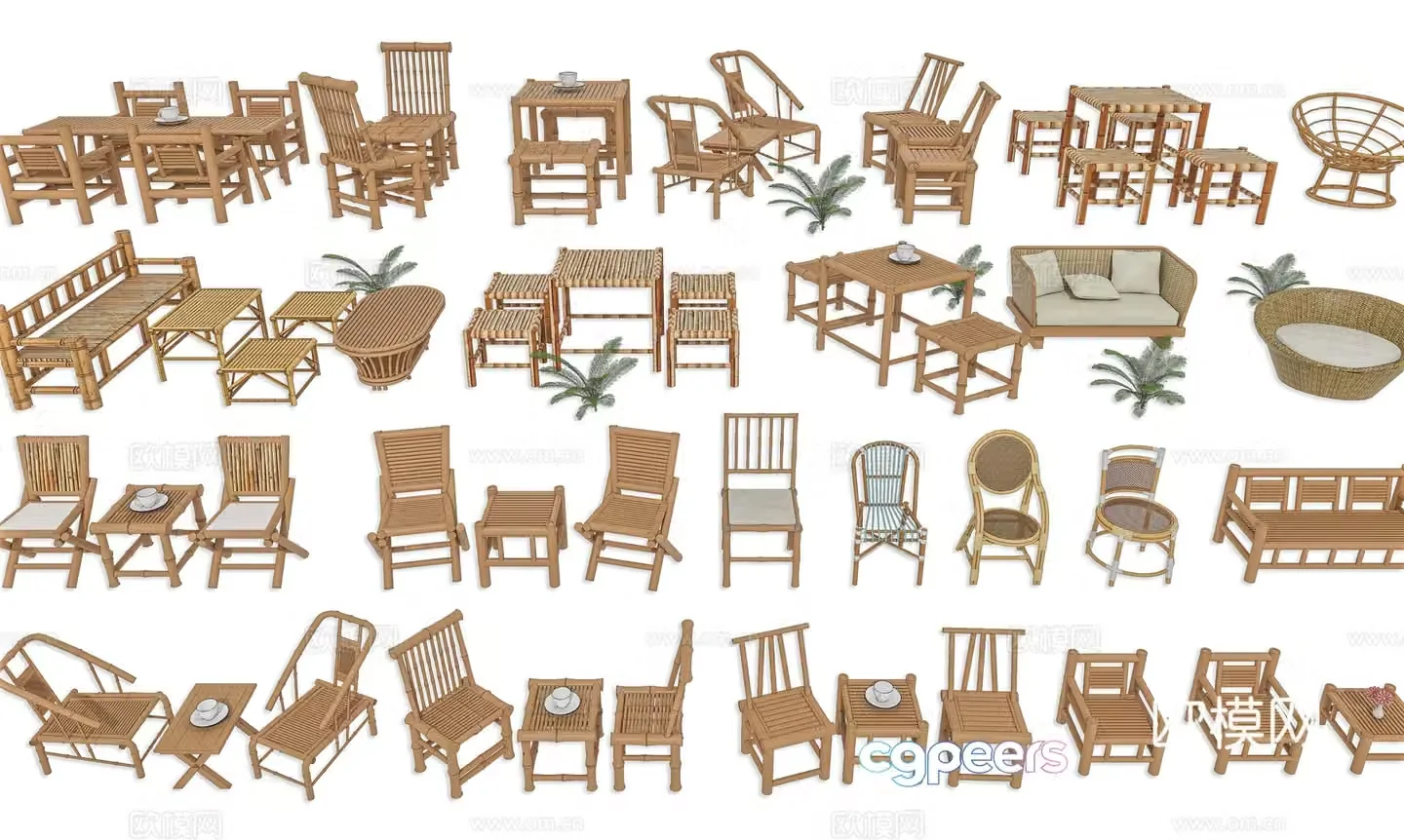 New Chinese style outdoor rattan bamboo table and chairs outdoor rattan coffee table and chairs outdoor rattan bamboo table and chairs bamboo table and chairs 3D model