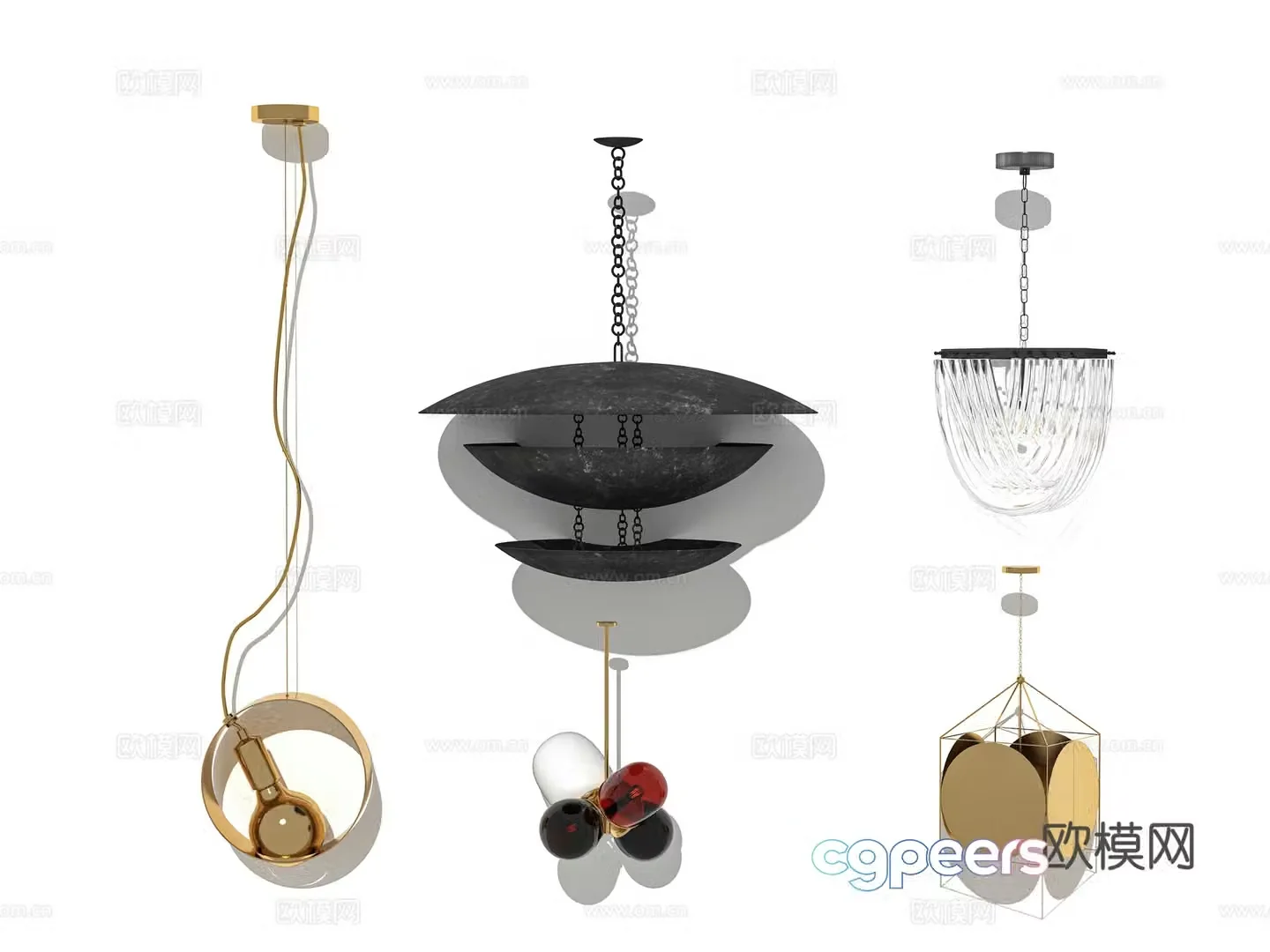 Modern Wasabi Lobby Hotel Living Room Linear Metal Cylinder Special-shaped Chandelier Combination 3D Model