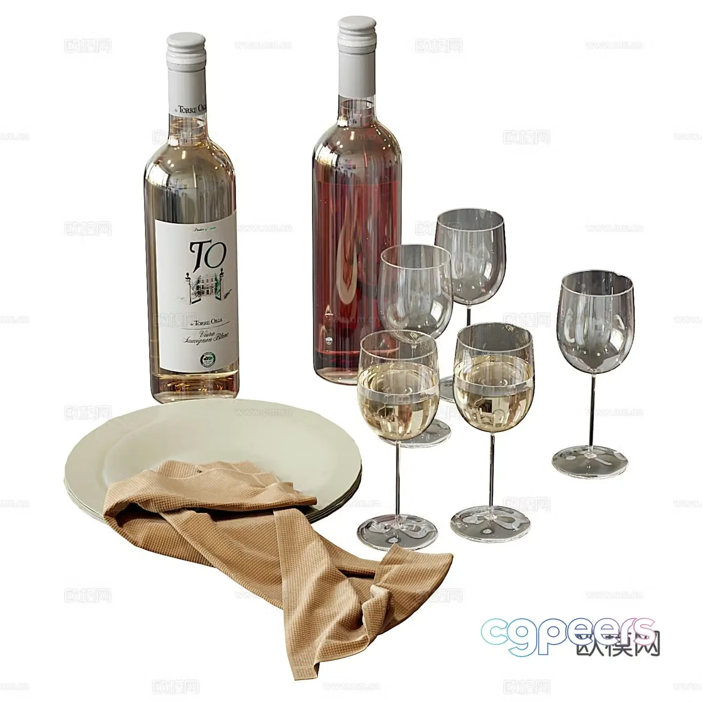 Modern wine utensils ornaments red wine wine glass plate foreign wine 3d model