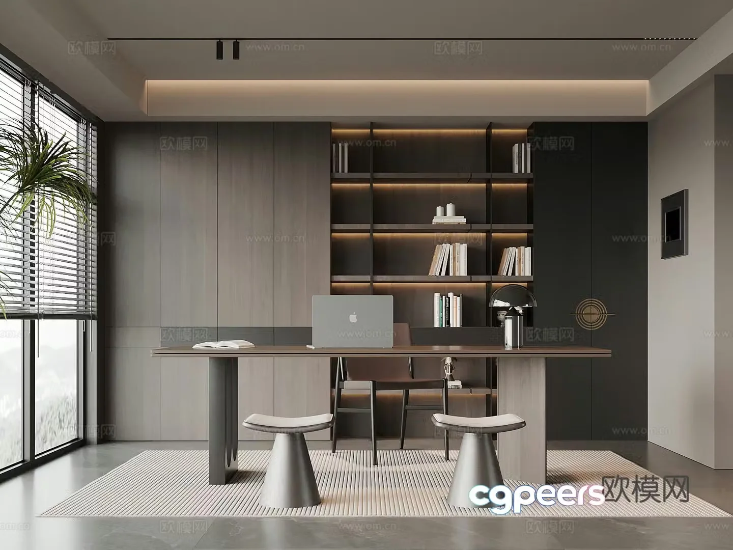 Modern Italian study bookcase desk and chair 3d model
