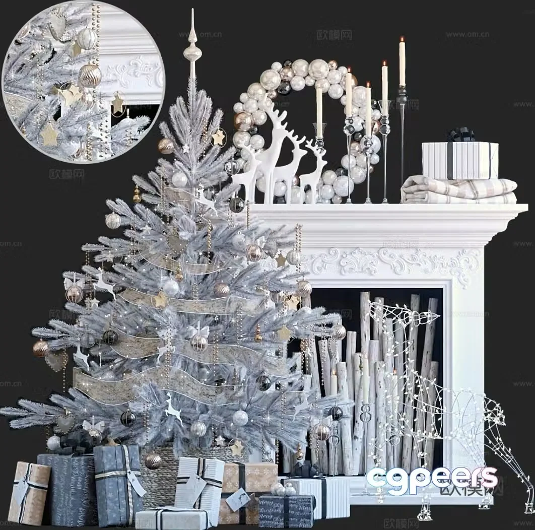 Fireplace Christmas tree decoration 3d model