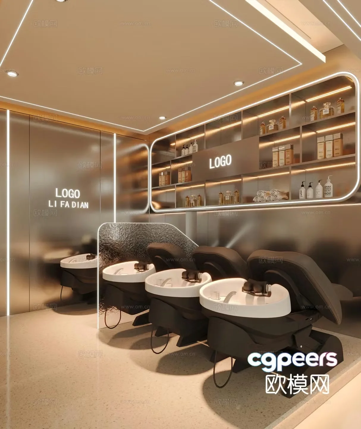 Modern barber shop beauty salon hair washing area 3d model
