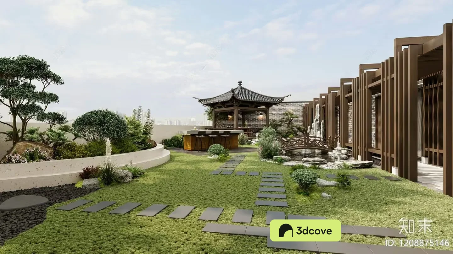 A Serene Japanese-Inspired Garden With A Gazebo