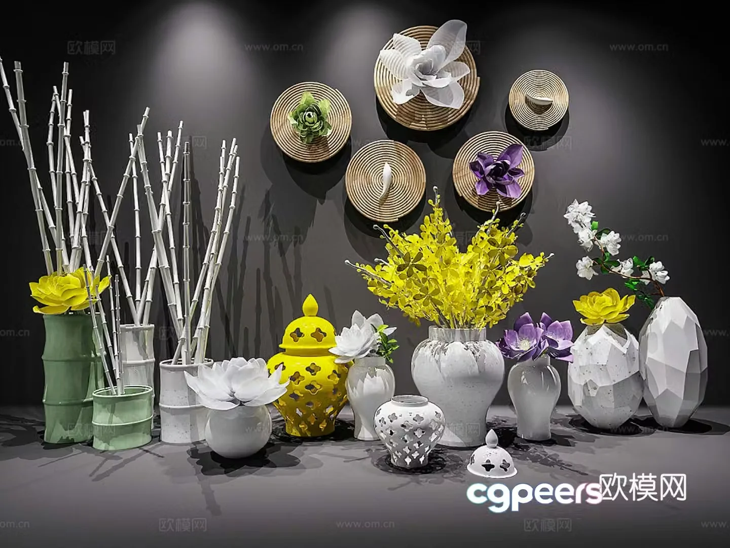 Modern ornaments ornaments ornaments combination vase flowers ceramic ware 3d model