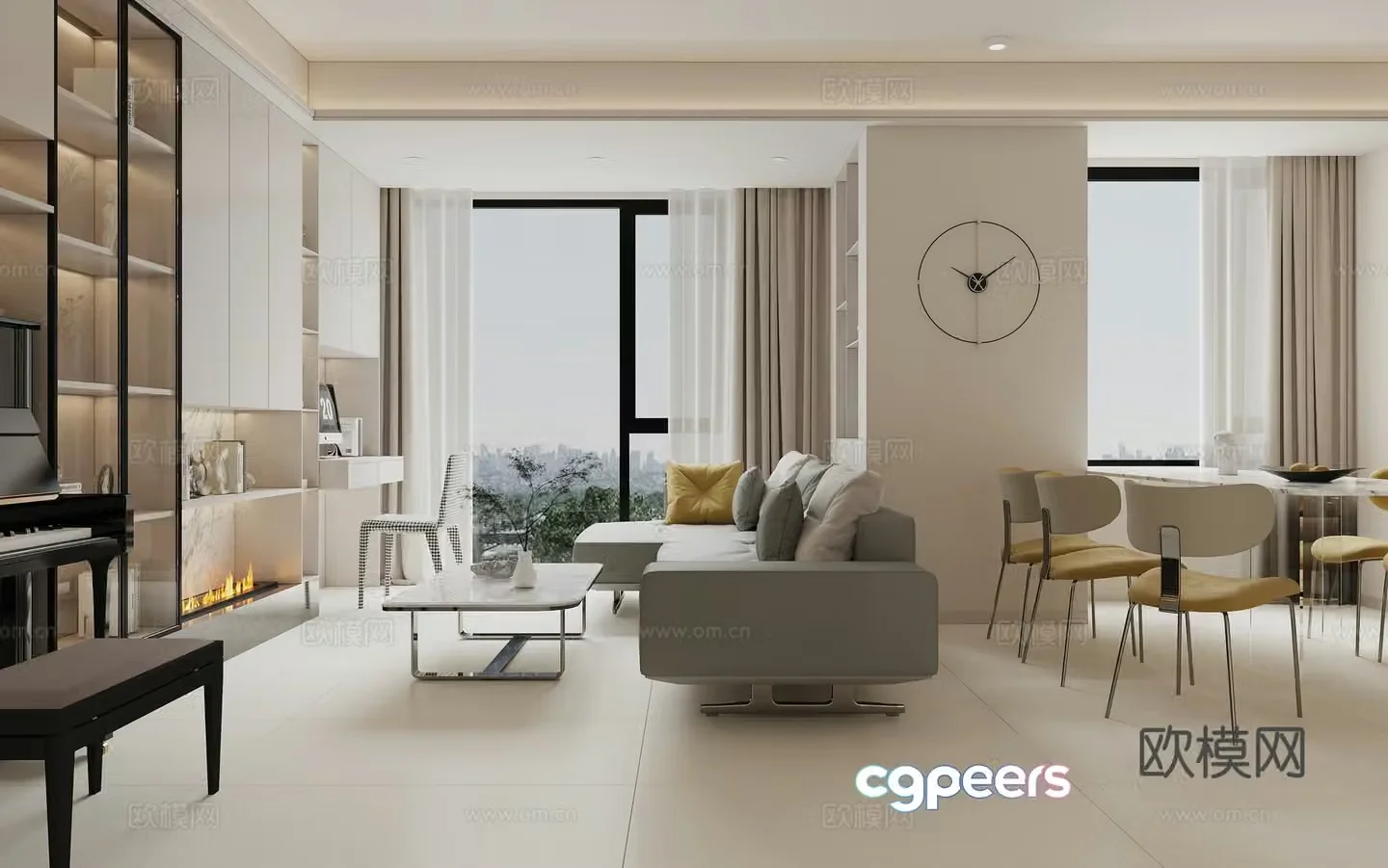 Modern minimalist creamy restaurant 3d model
