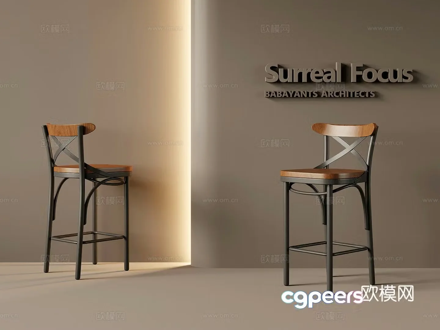 Retro style bar chair chair bar stool 3d model