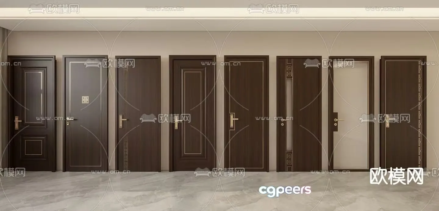 New Chinese style single-opening door swing door bedroom door 3D model