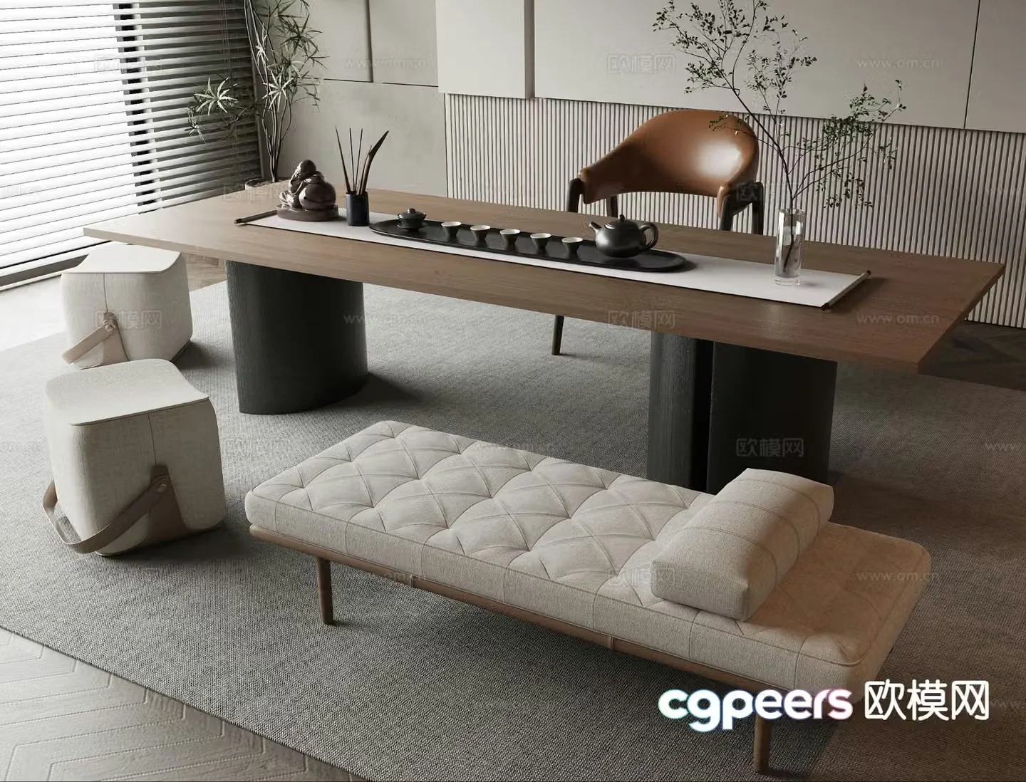 Modern tea table and chairs 3d model