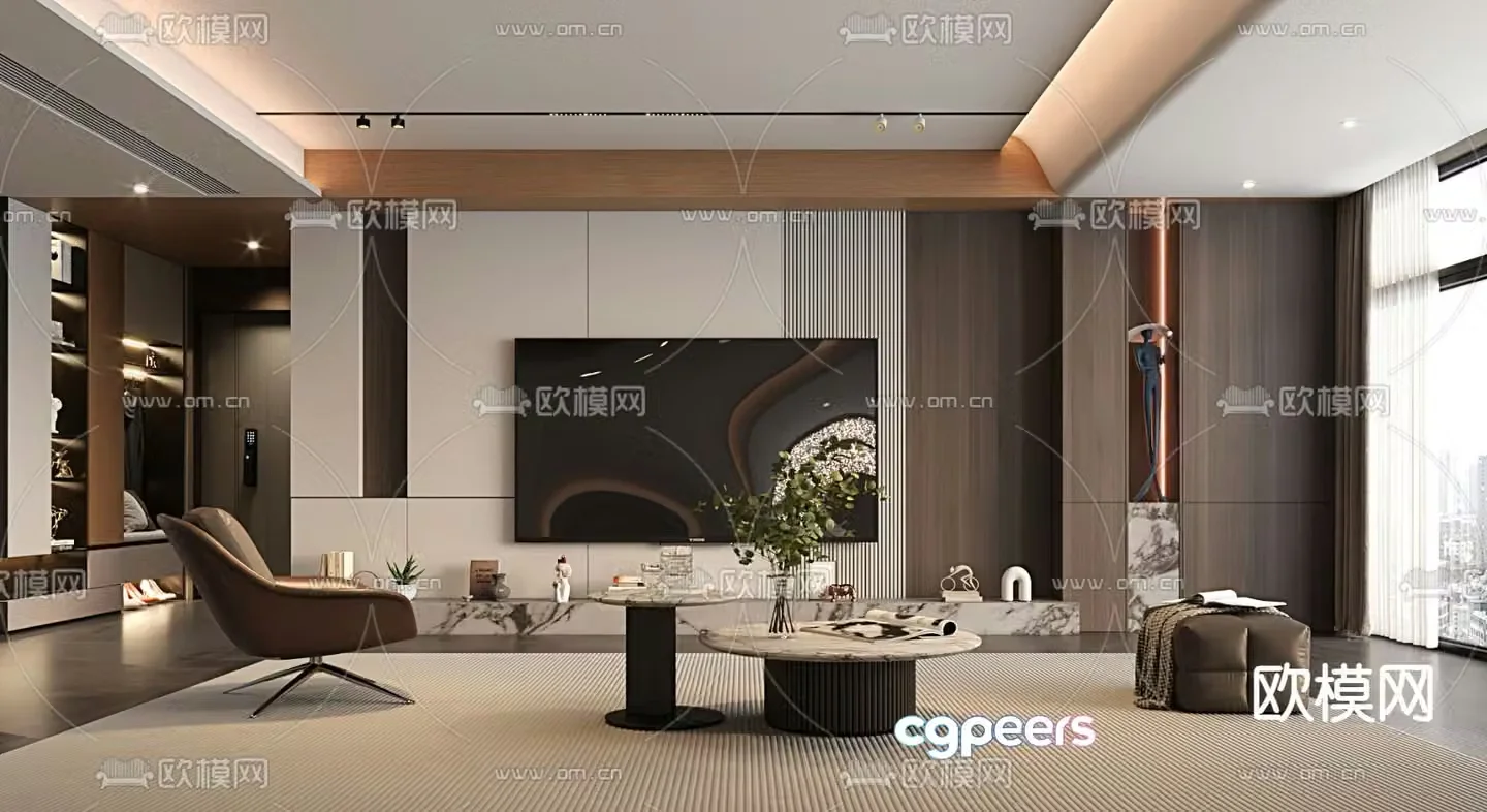 Modern living room TV background 3d model