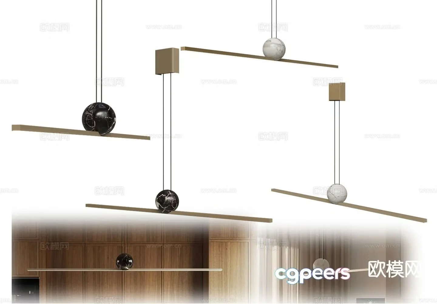 Modern minimalist chandelier long chandelier 3d model