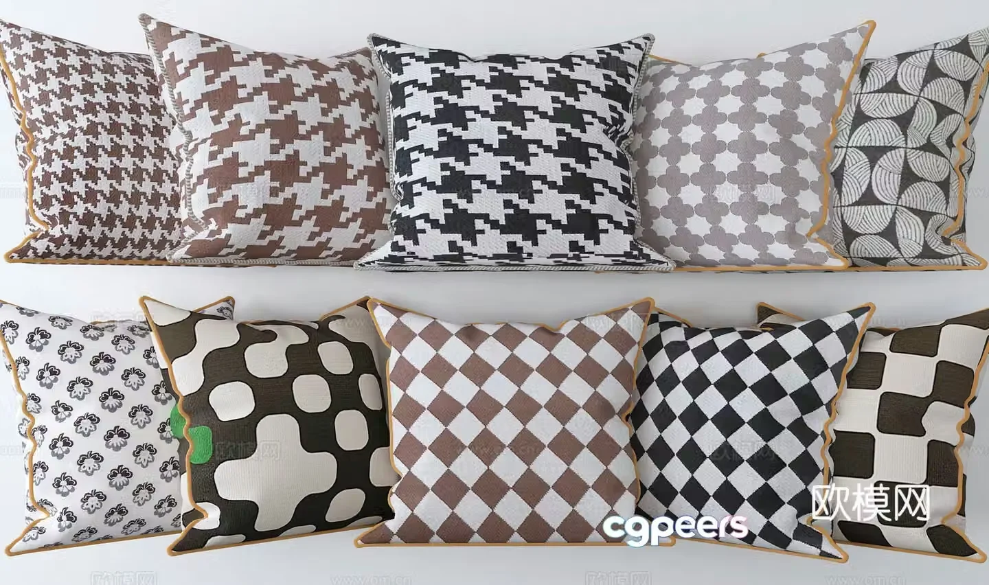 Modern plaid pillow Thousand Grid Bird Pillow 3D Model
