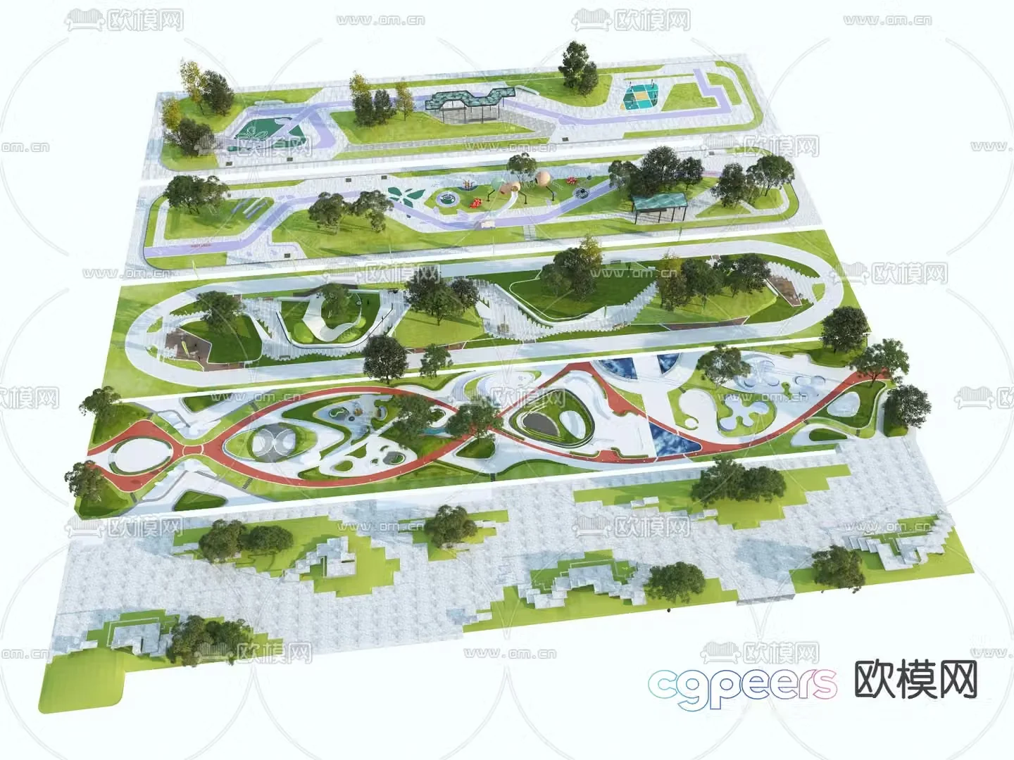 Strip linear landscape park pocket park 3d model
