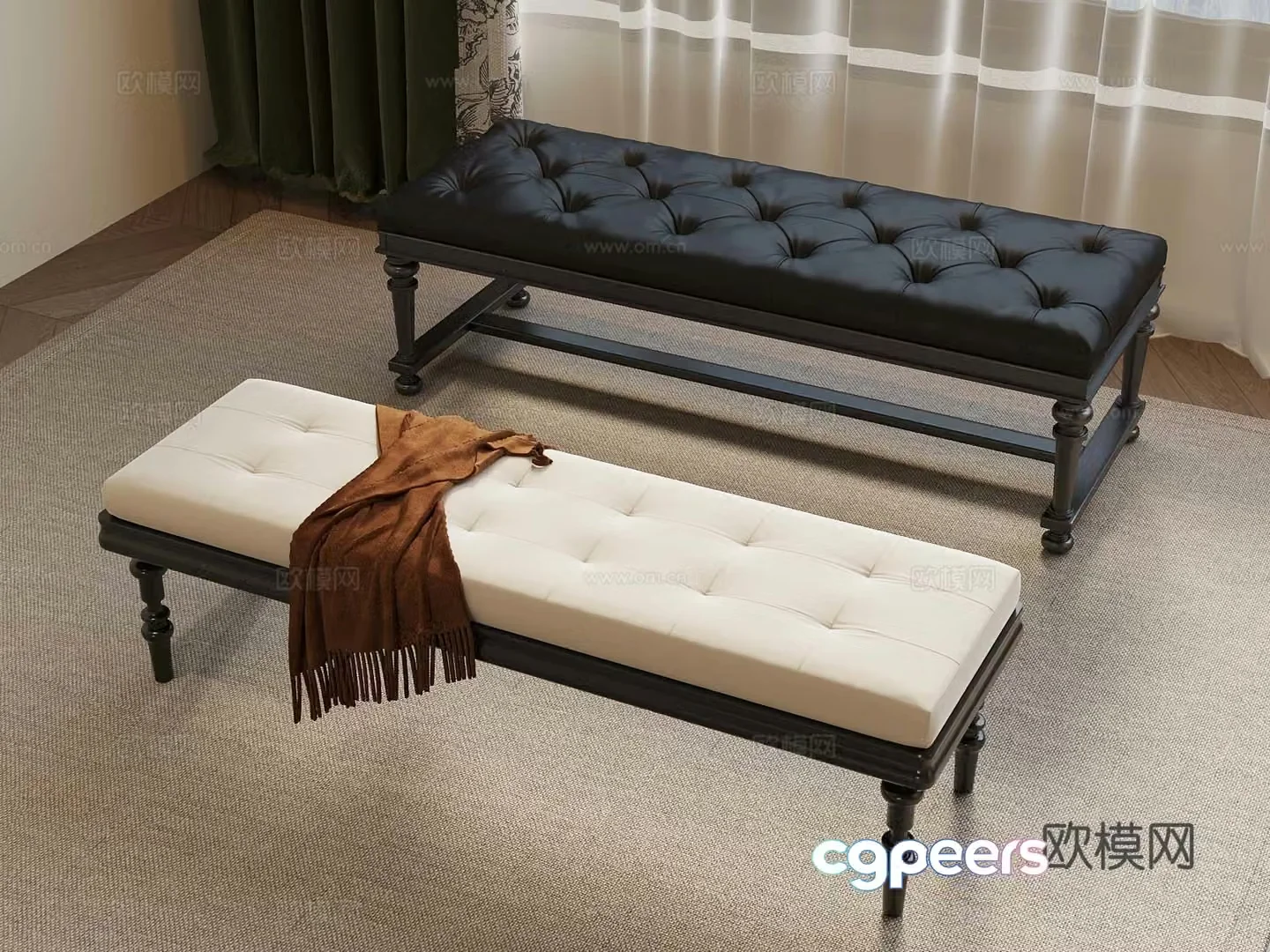 Modern cream style shoe changing stool bed tail stool 3D model