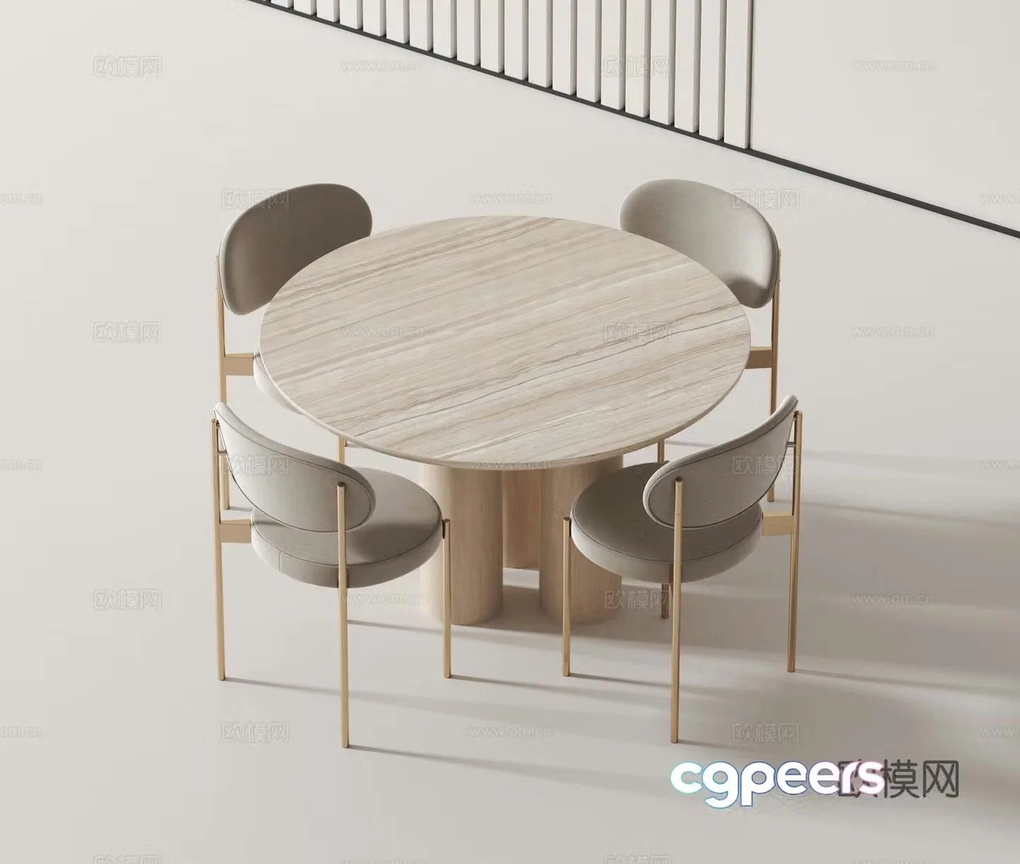 Modern round dining table and chairs 3d model