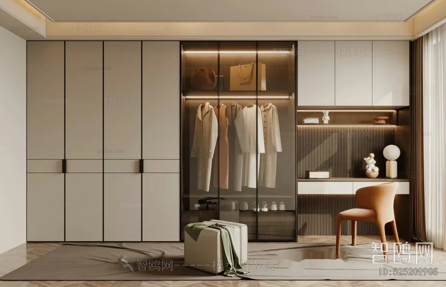Modern Large Walk-In Closet 3D Model – 15446 – VRAY Render