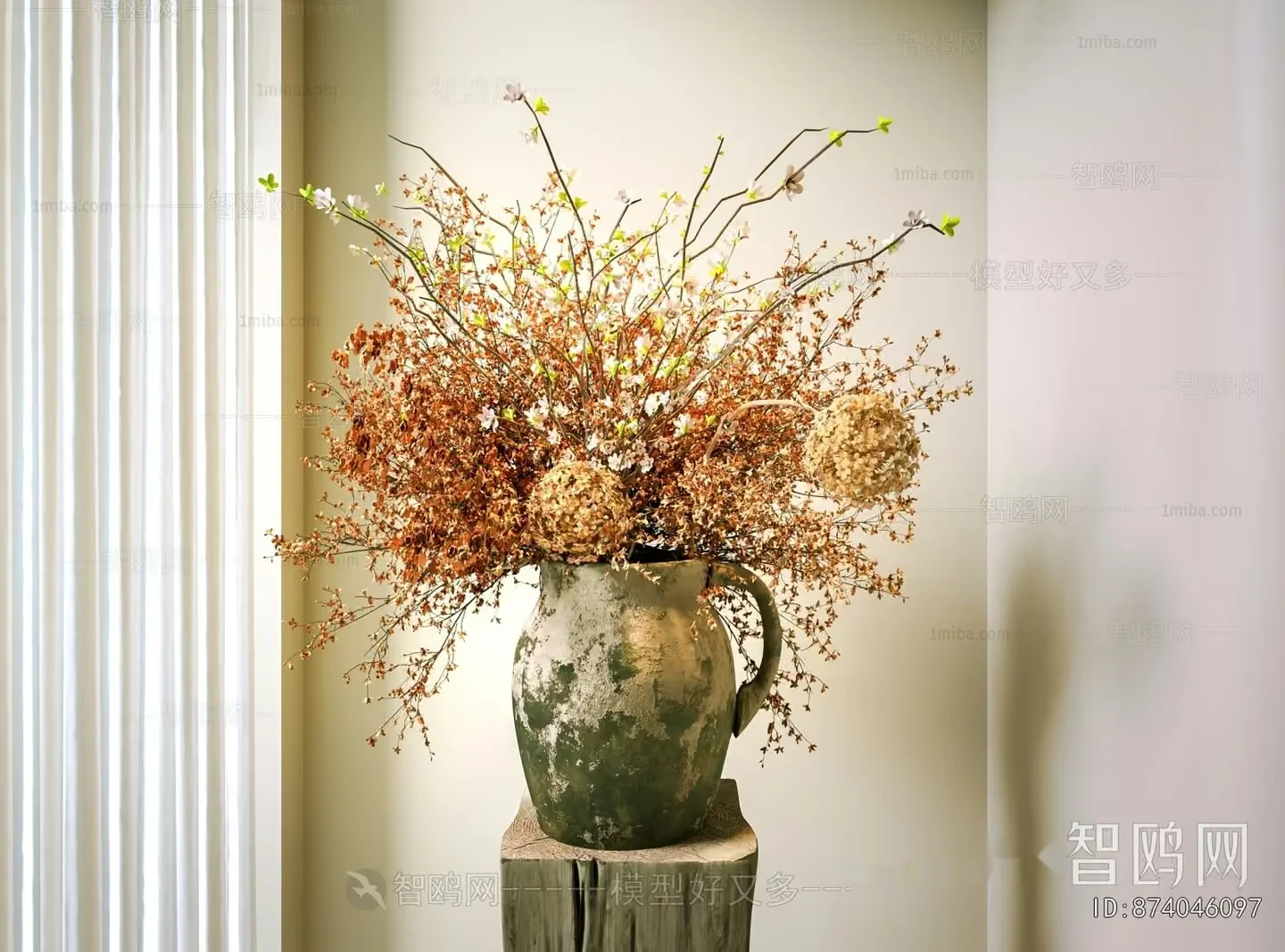 A Vase With Dried Flowers 3D Model – 13130 – VRAY Render