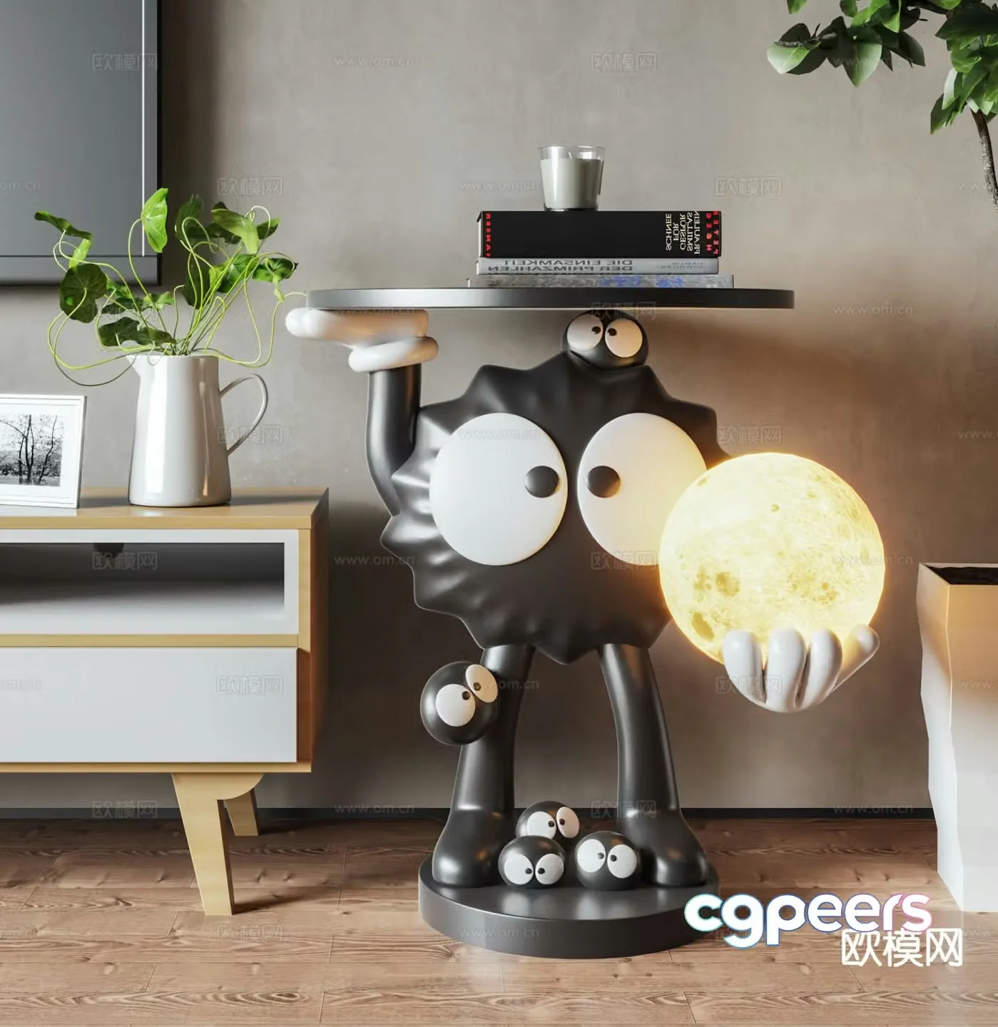 Modern cartoon side table tray cartoon decorative lamp 3d model