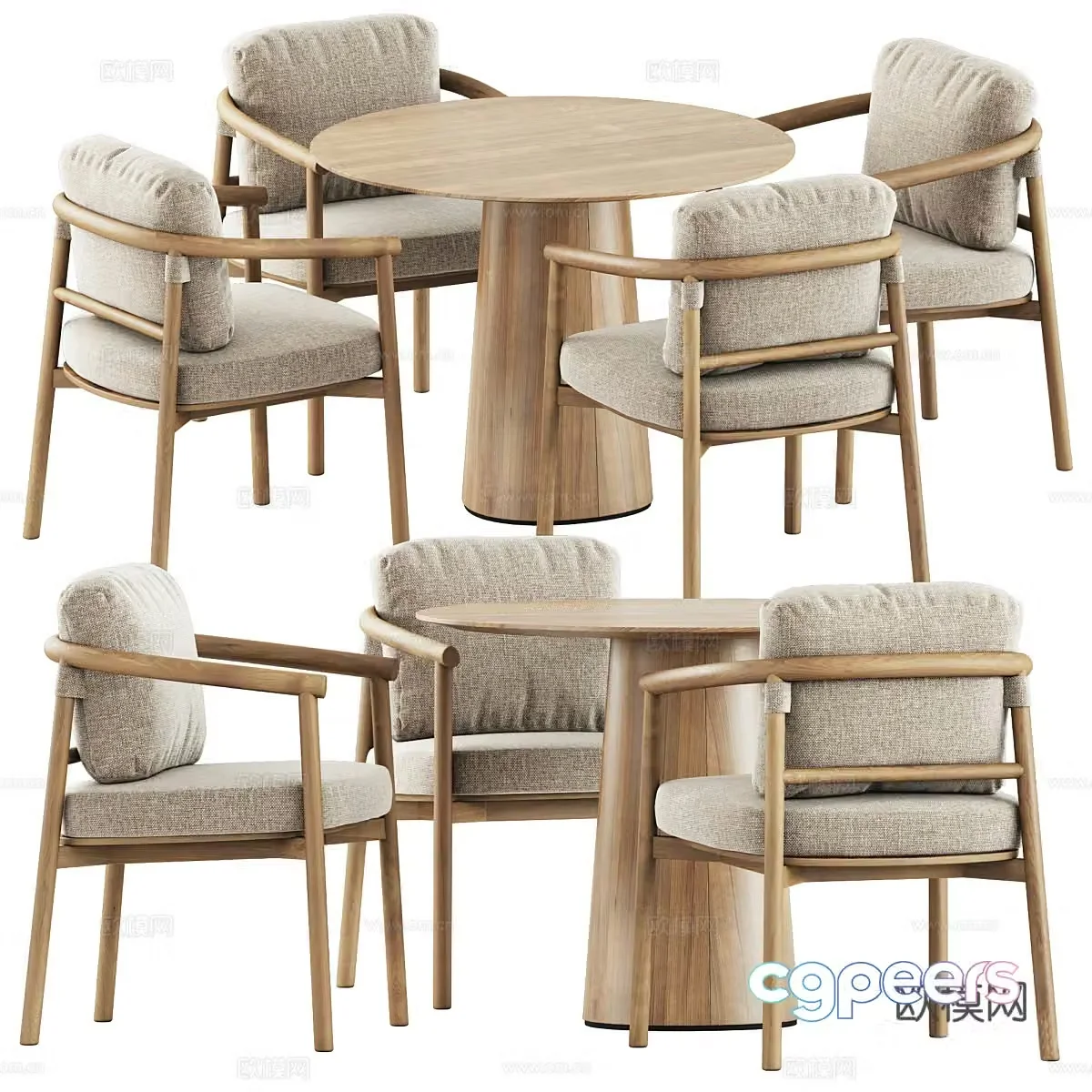 New Chinese style log dining table and chair 3D model