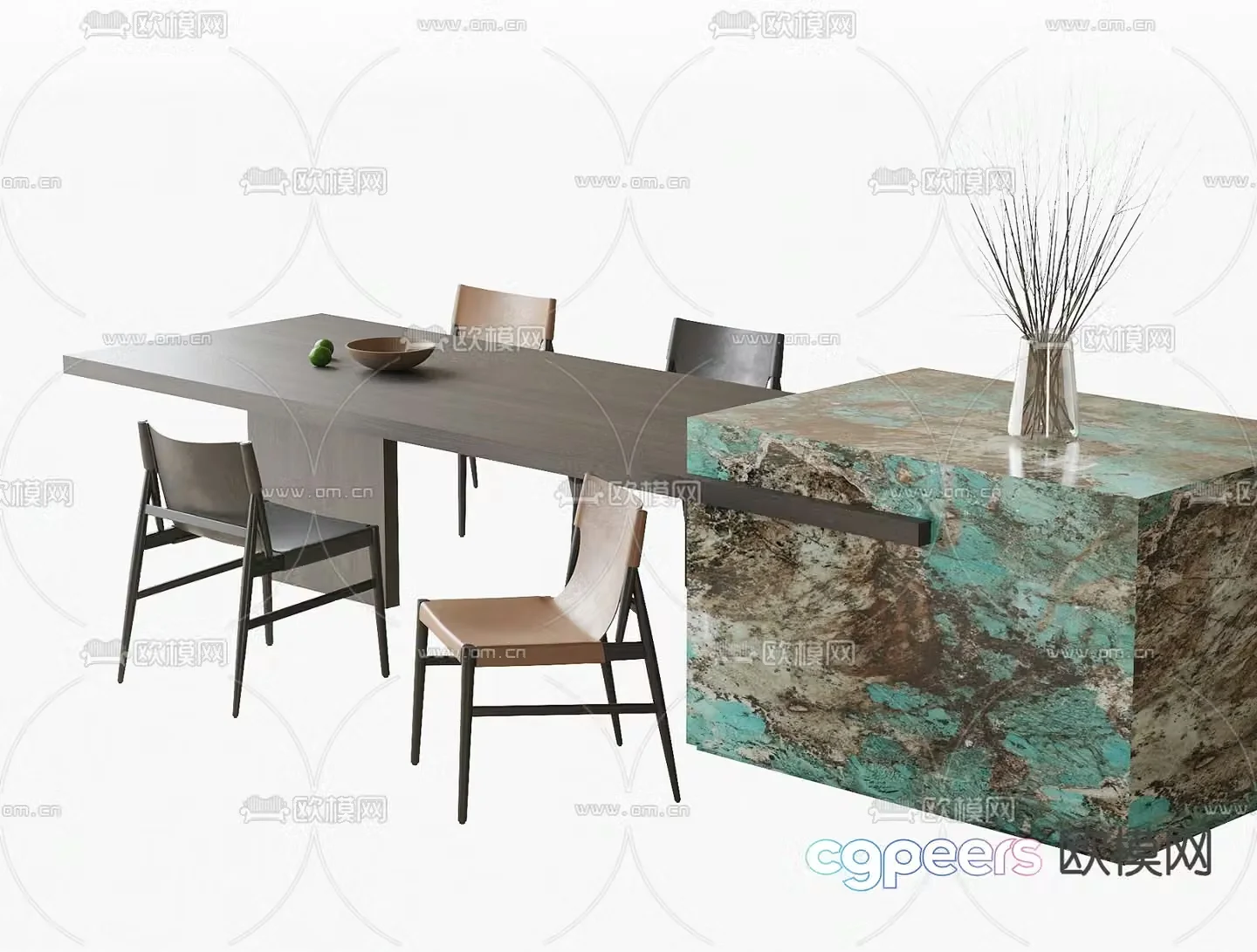 Modern island dining table 3d model