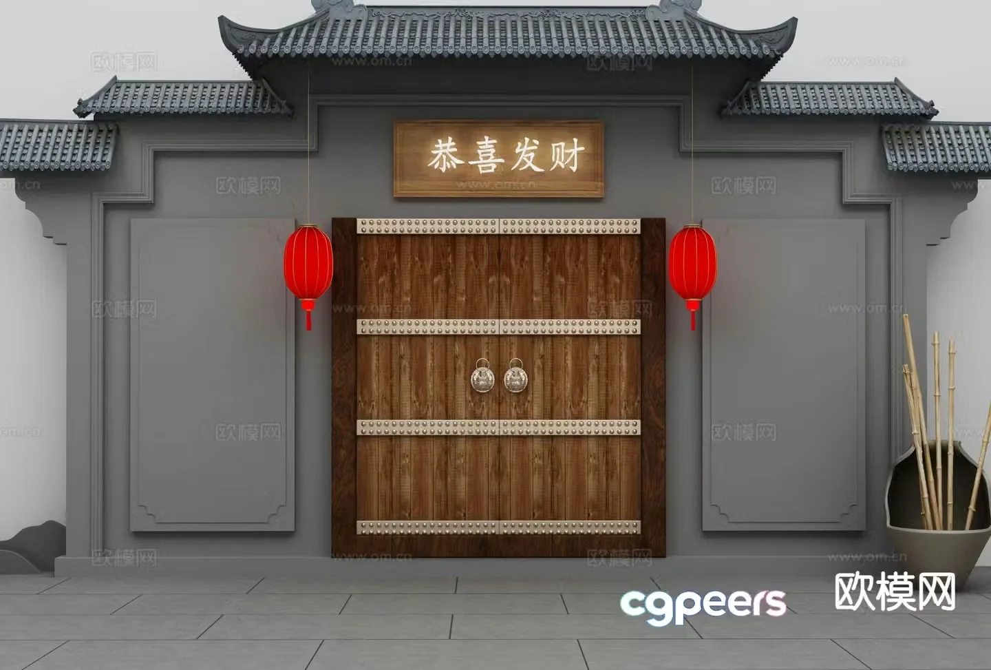 New Chinese style archway landscape sketch 3D model