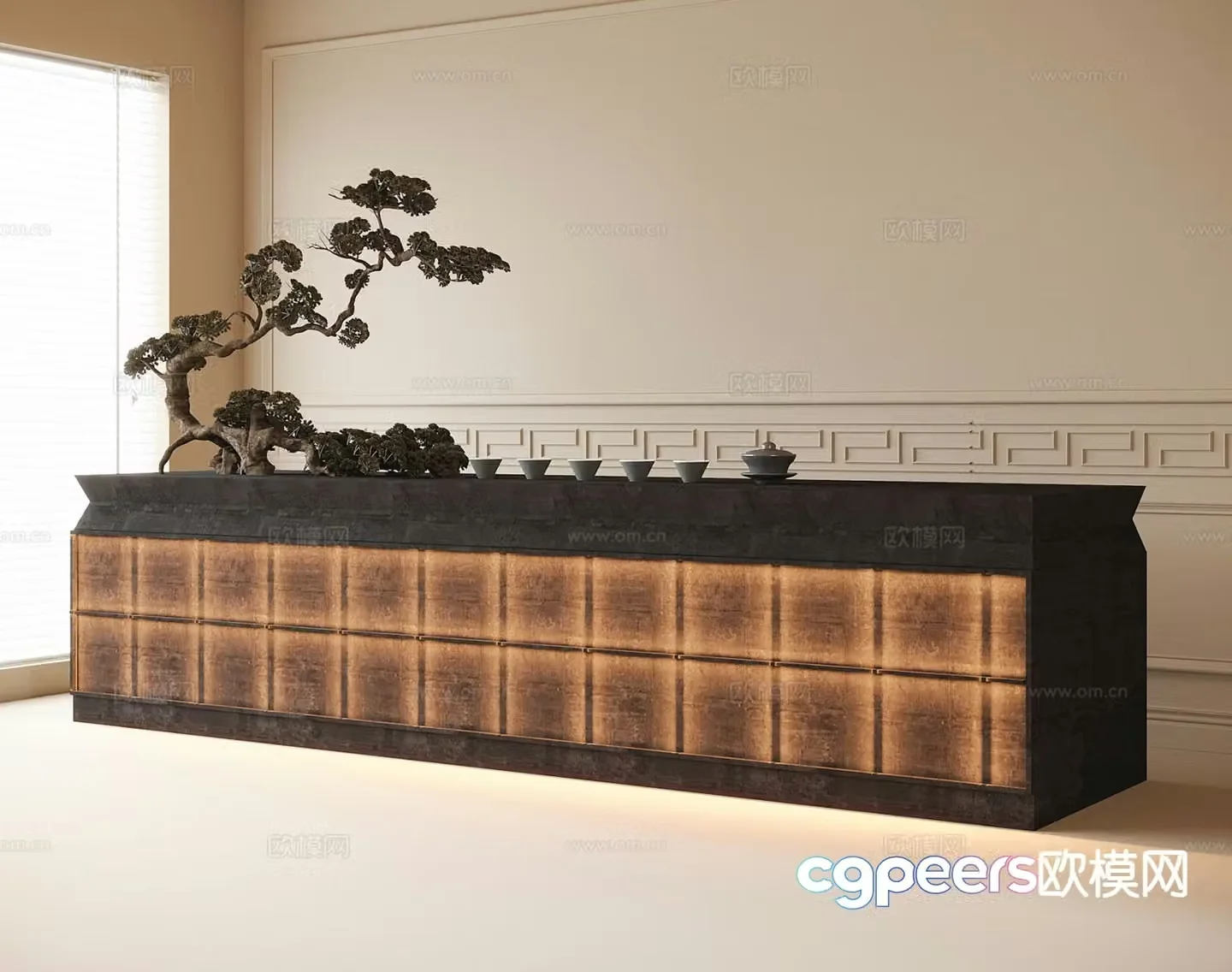 New Chinese-style sales office front desk hotel reception desk 3D model