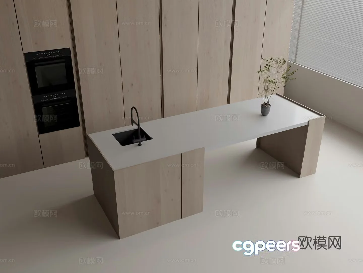 Nakajima Bar Restaurant Bar Water Bar Faucet Sink Oven Combination Flowerpot Green Plant 3D Model