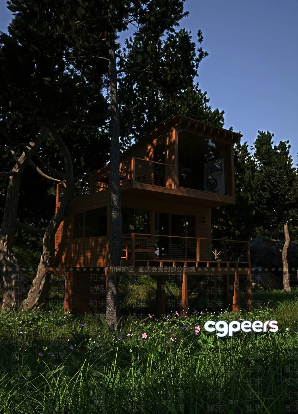 A Wooden Treehouse With A Balcony 3D Model – 16855 – VRAY Render
