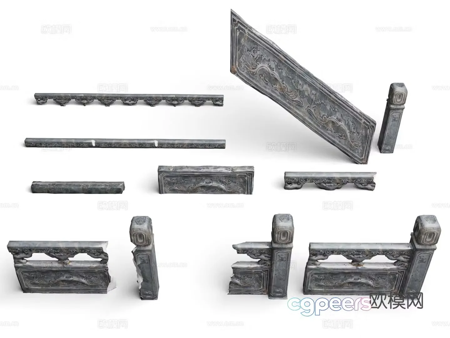 Ancient Railings Ancient Building Railings Stone Railings 3D Model
